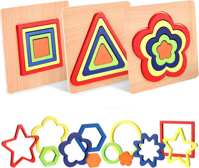 Belanto 3 Set of Wooden Puzzle Montessori Early Educational Birthday Gift Travel for Kid(24 Pieces)