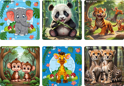Craftick Wooden Set of 6 combo Animals Games Toys Jigsaw Puzzles for Kids Age 2 and Above(54 Pieces)