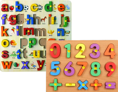 SHALAFI Pack Of 2 Small Alphabets Matching Puzzle Board and 0to9 Numbers Counting Puzzle(2 Pieces)