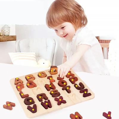 Plus Shine English Wooden Alphabet Puzzle ABC Letters Sorting Board Blocks Learning Toys(1 Pieces)