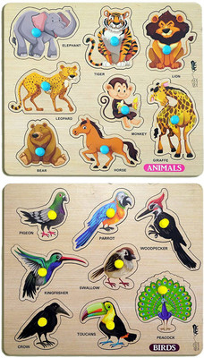 Enorme Mini Wooden Animals and Birds Puzzle with Knobs Game For Kids(2 Pieces)
