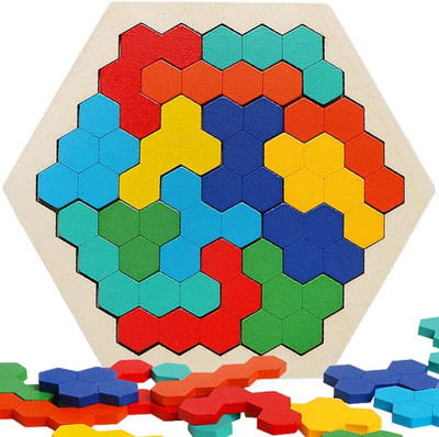 Belanto 3+Year Wooden Hexagon Puzzle Geometry Pattern Shape Block Logic IQ Game For Kid(14 Pieces)