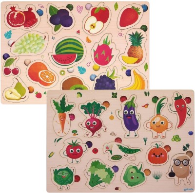 RiansCart Fruits And Vegetables Wooden Jigsaw Puzzles For Kids, Preschool Learning Toy(36 Pieces)