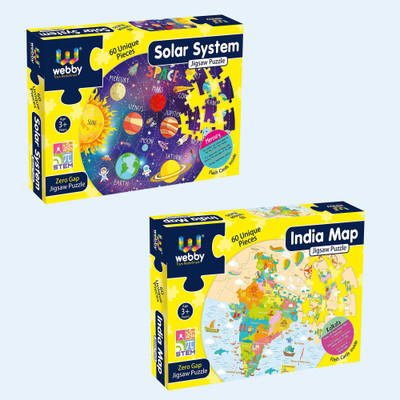 Webby Combo of Amazing Solar System and India Map Jigsaw Floor Puzzle (Set of 2)(60 Pieces)