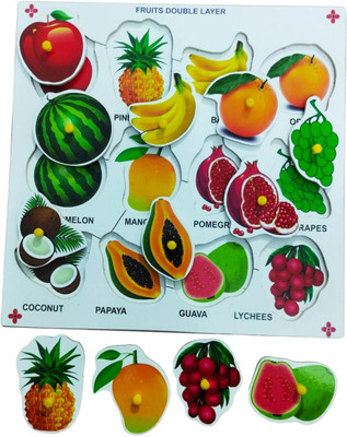 Ashmi Wooden Fruits Inside Picture Matching Knobs Jigsaw Puzzle Tray for Age 2 +(10 Pieces)