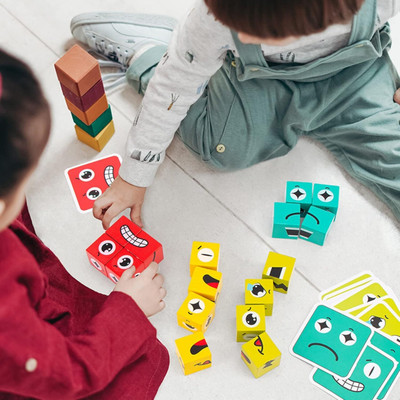 Dorytoys New_Wooden Emotion Cube Puzzle – Colorful Block Matching Game(1 Pieces)