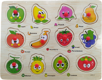 RVM Toys Fruits Wooden Puzzle Board Tray with Knobs Educational and Learning Toy for Kids(1 Pieces)