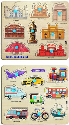 GREST Mini Wooden Monuments and Vehicles Puzzle, Educational and Learning Game(2 Pieces)
