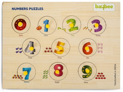 baybee Number Count 0-9 Educational Pegged Wooden Knob Puzzle Learning Toys for Kids(10 Pieces)