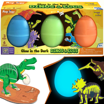 Imagimake Mapology Glow In The Dark Dinos & Egg - Set of 3 Eggs(15 Pieces)
