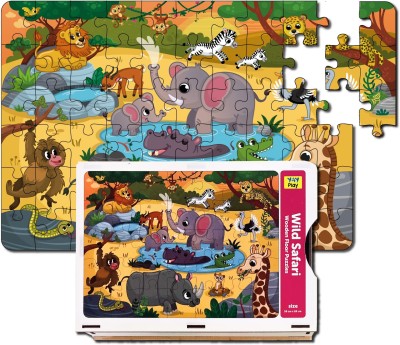 YaY Play Wild Animal Wooden Floor Chunky Puzzle 60 Pieces with Wooden Box for 5+ Years(60 Pieces)