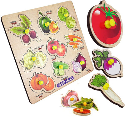 BUY SURETY Montessori Vegetables Matching Puzzle Board Wooden Vegetables Name Shape Puzzle(1 Pieces)