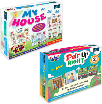 BOOKFORD Exciting Puzzle Combo Set of 2 Jigsaw Puzzle-My House & Pair Up Right 2(56 Pieces)
