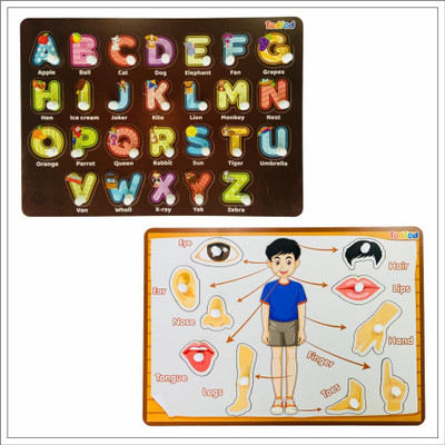 Todfod Wooden Jigsaw Puzzl ABCD 4 in 1 & Body parts Characters For Kids(2 Pieces)