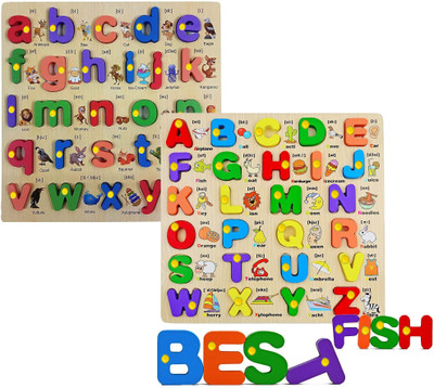 Plus Shine Uppercase & Lowercase Alphabets Wooden Puzzle for Kids Educational Learning Toy(2 Pieces)
