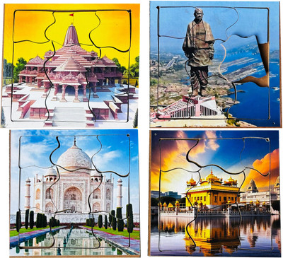 SHALAFI Wooden Taj Mahal Set of 4 Different Themes Wonders of India Jigsaw Puzzle(4 Pieces)