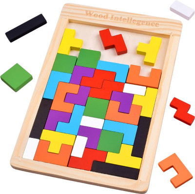 Gueran Wooden Russian Blocks Puzzles For Kids Tetris Puzzle Tangram Jigsaw Intelligence(40 Pieces)