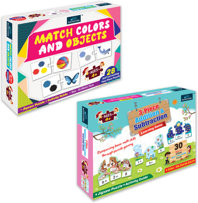 BOOKFORD Exciting Combo Set of 2 Puzzle-Match Color & Objects & 3 Pcs. Add. & Sub. Game(146 Pieces)