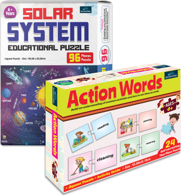 BOOKFORD Action Words & Solar System | Set of 2(144 Pieces)