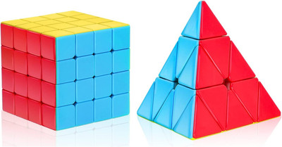 HASTiKA Speed Magic Cube Combo Set 4x4 and Pyramid Stickerless Speed Cubes Puzzle Game(2 Pieces)