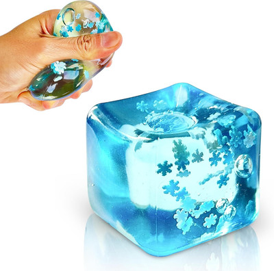SHOPOGENIX Stress Relief Toys Ice Cube with Snowflakes Squishy Small Squeeze Ball(1 Pieces)