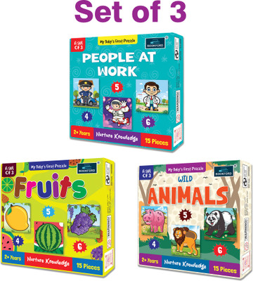 BOOKFORD My Baby'S First People atwork&Fruits&Wildaniamls Puzzle Game&Learning( Set of 3)(45 Pieces)