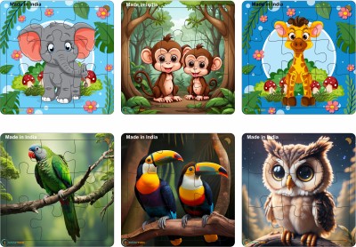 Craftick Wood Jigsaw Puzzle For Kids 9 Pieces Set Of 6[Birds & Animal ]For Age 2+(54 Pieces)