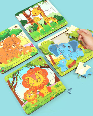 Intelliskills Premium Wooden Animal Jungle Jigsaw Puzzle for Kids| Learning & Educational Game(36 Pieces)