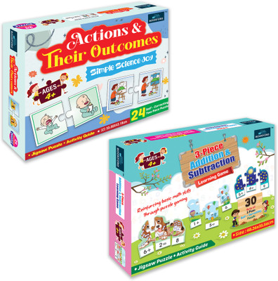BOOKFORD Exciting Combo Set of 2 Puzzle-Actions and Outcomes & 3 Pcs. Add. & Sub. Game(138 Pieces)