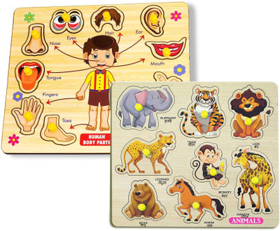 BUY SURETY PackOf2 Wooden Human Body Parts & Animals Name Matching Puzzle Learning Board(2 Pieces)