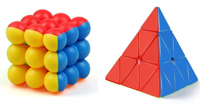 Enorme High Speed Smooth Triangle Pyramid Cube and 3x3x3 Round Bubble Magic Cube(2 Pieces)