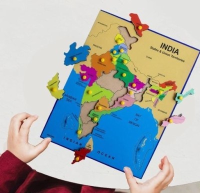 PopPlop Wooden India Map Puzzle with State Capitals - Educational Toy and Learning(1 Pieces)