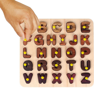 SHALAFI Educational Learning Toys Wooden Alphabet and Number Puzzle Board in Shape AtoZ(1 Pieces)