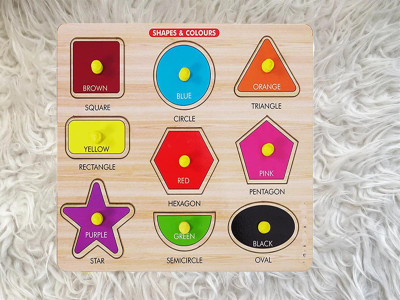 HIGHSEAS Educational Geometry Shapes&Colors Great Gift Ideas Wooden Puzzle with Knob,(1 Pieces)