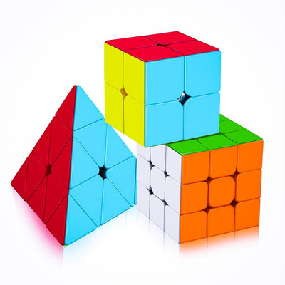 D ETERNAL cube 2x2 3x3 and Pyraminx Triangle cube stickerless high speed magic Cube combo Brainstorming Puzzle Game Toy(3 Pieces)