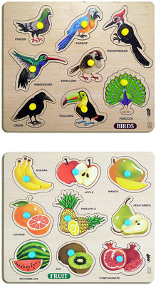 GREST Mini Wooden Birds and Fruits Puzzle, Educational and Learning Game(2 Pieces)