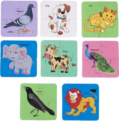 DgCrayons Wooden Colorful 4 Pic Animals & Birds Puzzle Set of 8 Block Jigsaw Floor Puzzle Early Education for Kids and Toddler Boys Girls Age 3+(32 Pieces)