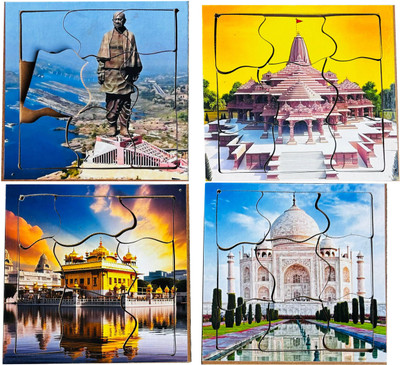 SHALAFI Wooden Golden Temple Set of 4 Different Themes Wonders of India Jigsaw Puzzle(4 Pieces)