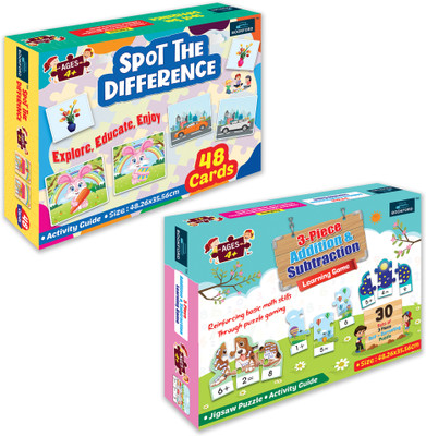 BOOKFORD Exciting Combo Set of 2 Jigsaw Puzzle-Spot the diff. & 3 Pcs. Add. & Sub. Game(138 Pieces)