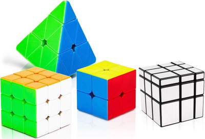 HASTiKA Puzzle Cube Set of 2x2 3x3 Pyramid Triangle Pyraminx Mirror Cubes Combo(4 Pieces)