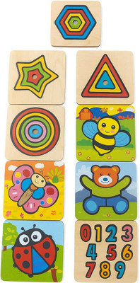 kidzoie EduWood 9-in-1 Montessori Puzzle Set - Shapes, Numbers & Animals for Kids(9 Pieces)
