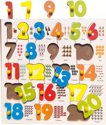 Plus Shine Wooden Puzzle Board Numbers Counting 1 to 20 Blocks with Picture Learning Toys(1 Pieces)