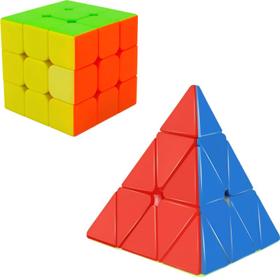 Aapaga High Speed Stickerless Cube Combo Set Of 3x3 & Pyramid | Kids and Adults rubiks(2 Pieces)