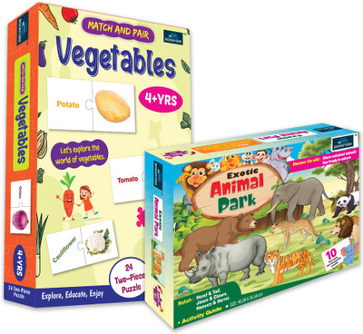 BOOKFORD Exciting Puzzle Combo Set of2Jigsaw Puzzle-Exotic Animal Park & Match & Pair Veg(88 Pieces)