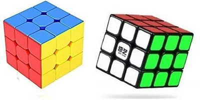 shreenik combo of 3x3 sticker less & 3x3 Stickered Black Base Fiber High Speed cube(2 Pieces)