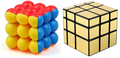 Enorme High Speed Smooth Golden Mirror Cube and 3x3x3 Round Bubble Magic Cube(2 Pieces)