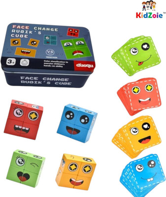 kidzoie Wooden Face Change Cube Puzzle Game|Expression Matching Blocks for Kids|Puzzle(1 Pieces)