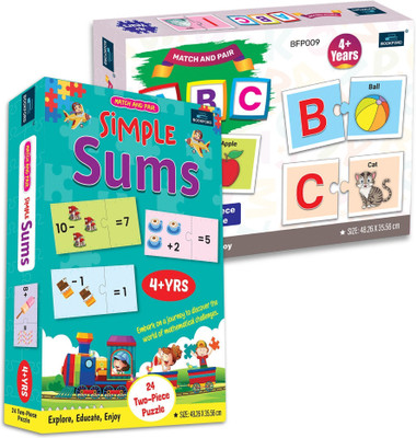 BOOKFORD Puzzle Combo Set of 2 Jigsaw Puzzle-Match & Pair ABC & Match & Pair Simple Sums(104 Pieces)