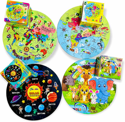 FUNDIO 4 in 1 Puzzle for kids india and World Map Puzzle for kids(324 Pieces)