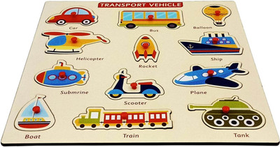 HIGHSEAS Learning Game Colorful Transport Name with Shape Board Puzzle with Knobs For Kid(1 Pieces)